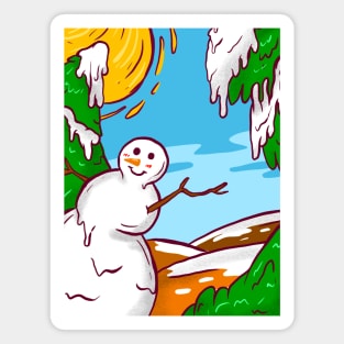 Cute Christmas Landscape With Snowman Magnet